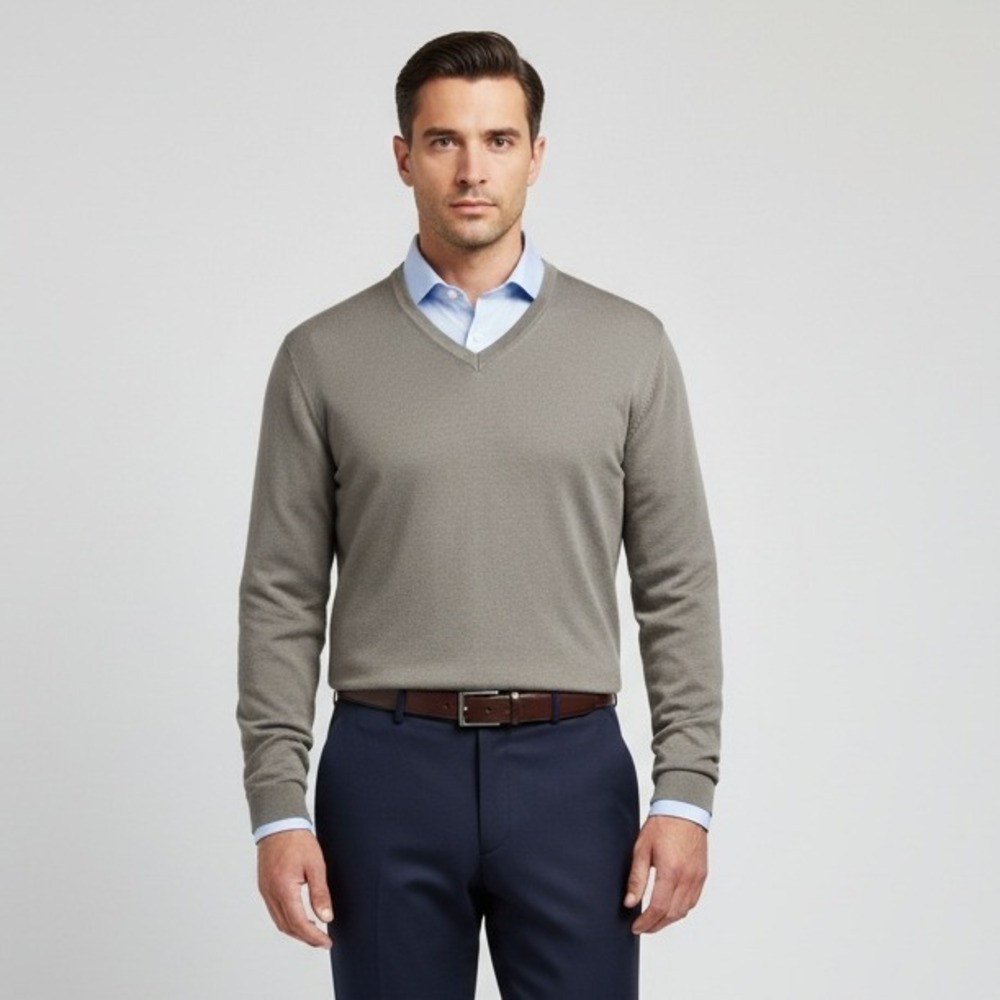 Cutter & Buck XXL Pima Cotton V-Neck Long Sleeve Pullover Brown Taupe Soft‎ Knit